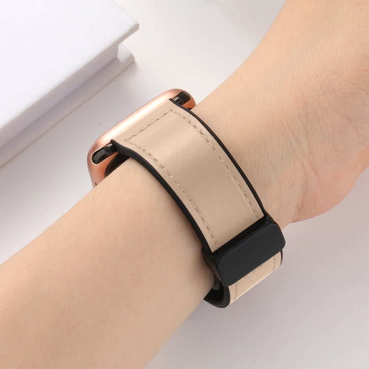 Magnetic Folding Silicone Leather Watch Band For Apple Watch Series 8&7 41mm / SE 2&6&SE&5&4 40mm / 3&2&1 38mm (Apricot) - Watch Bands by PMC TechLife | Online Shopping South Africa | PMC TechLife