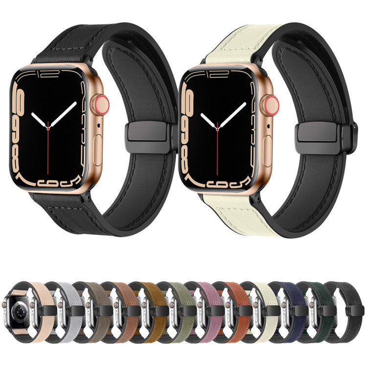 Magnetic Folding Silicone Leather Watch Band For Apple Watch Series 8&7 41mm / SE 2&6&SE&5&4 40mm / 3&2&1 38mm (Apricot) - Watch Bands by PMC TechLife | Online Shopping South Africa | PMC TechLife
