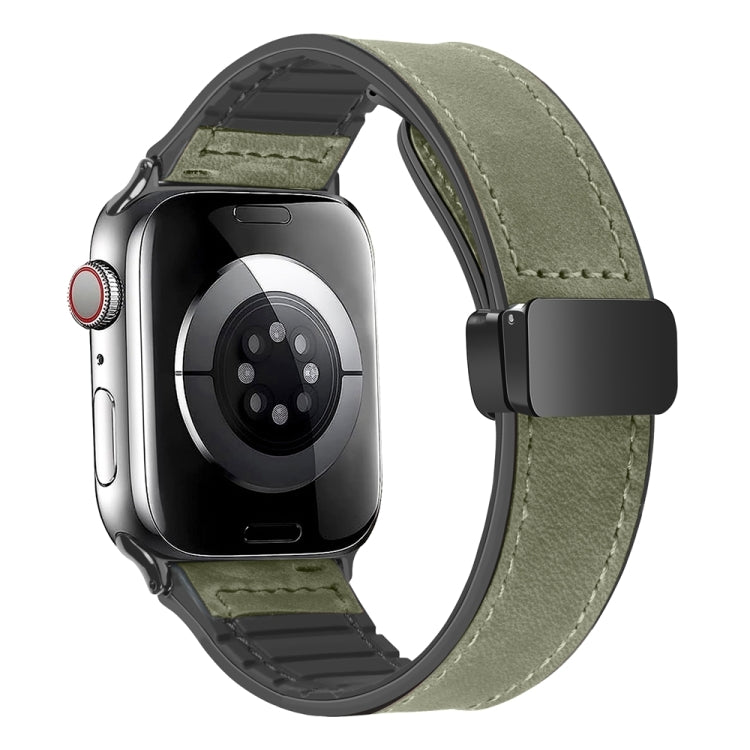 Magnetic Folding Silicone Leather Watch Band For Apple Watch Ultra 49mm / Series 8&7 45mm / SE 2&6&SE&5&4 44mm / 3&2&1 42mm (Army Green) - Watch Bands by PMC TechLife | Online Shopping South Africa | PMC TechLife