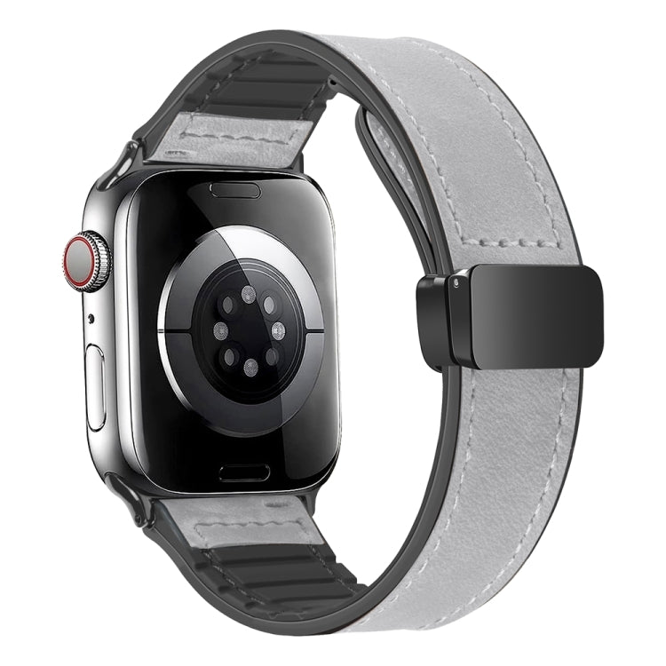 Magnetic Folding Silicone Leather Watch Band For Apple Watch Ultra 49mm / Series 8&7 45mm / SE 2&6&SE&5&4 44mm / 3&2&1 42mm (Grey) - Watch Bands by PMC TechLife | Online Shopping South Africa | PMC TechLife