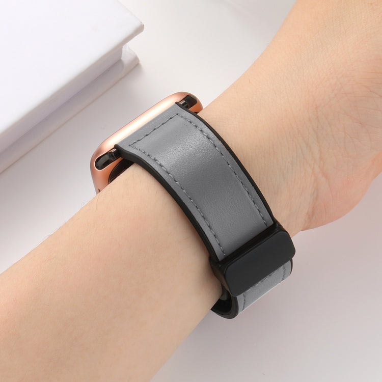 Magnetic Folding Silicone Leather Watch Band For Apple Watch Ultra 49mm / Series 8&7 45mm / SE 2&6&SE&5&4 44mm / 3&2&1 42mm (Grey) - Watch Bands by PMC TechLife | Online Shopping South Africa | PMC TechLife