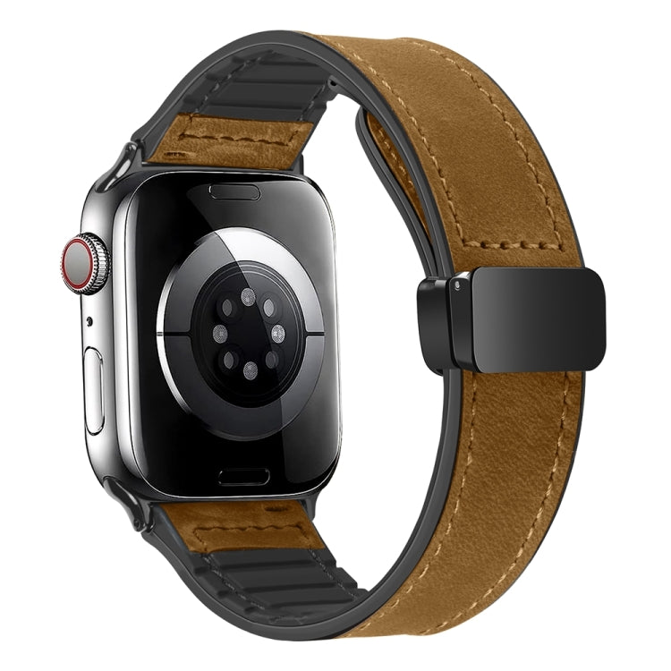 Magnetic Folding Silicone Leather Watch Band For Apple Watch Ultra 49mm / Series 8&7 45mm / SE 2&6&SE&5&4 44mm / 3&2&1 42mm (Light Brown) - Watch Bands by PMC TechLife | Online Shopping South Africa | PMC TechLife