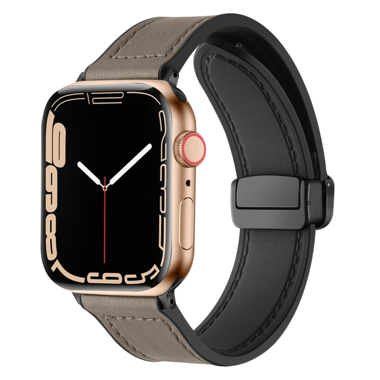 Magnetic Folding Silicone Leather Watch Band For Apple Watch Ultra 49mm / Series 8&7 45mm / SE 2&6&SE&5&4 44mm / 3&2&1 42mm (Taupe) - Watch Bands by PMC TechLife | Online Shopping South Africa | PMC TechLife