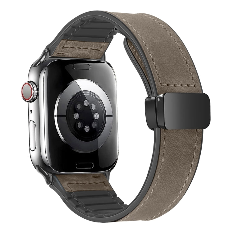 Magnetic Folding Silicone Leather Watch Band For Apple Watch Ultra 49mm / Series 8&7 45mm / SE 2&6&SE&5&4 44mm / 3&2&1 42mm (Taupe) - Watch Bands by PMC TechLife | Online Shopping South Africa | PMC TechLife