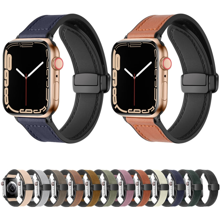 Magnetic Folding Silicone Leather Watch Band For Apple Watch Ultra 49mm / Series 8&7 45mm / SE 2&6&SE&5&4 44mm / 3&2&1 42mm (Rose Pink) - Watch Bands by PMC TechLife | Online Shopping South Africa | PMC TechLife