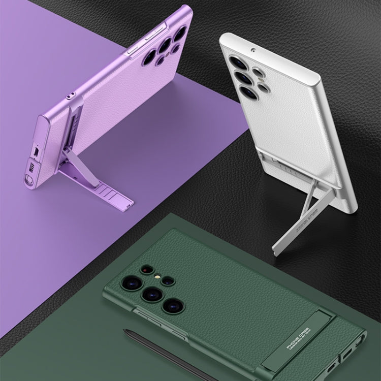 For Samsung Galaxy S23 Ultra 5G GKK Triumph Ultra-Thin Plain Leather Phone Case with Holder(Silver) - free shipping - PMC TechLife - Order now!