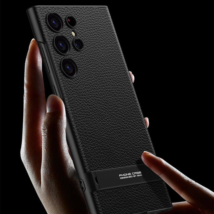For Samsung Galaxy S23 Ultra 5G GKK Triumph Ultra-Thin Plain Leather Phone Case with Holder(Black) - free shipping - PMC TechLife - Order now!