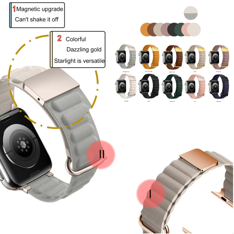 Magnetic Reverse Buckle Watch Band For Apple Watch Series 8&7 45mm(Khaki) - Smart Wear by PMC TechLife | Online Shopping South Africa | PMC TechLife