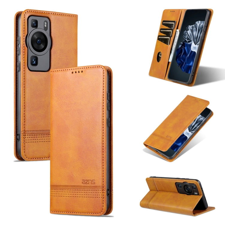 For Huawei P60 / P60 Pro AZNS Magnetic Calf Texture Flip Leather Phone Case(Light Brown) - free shipping - PMC TechLife - Order now!