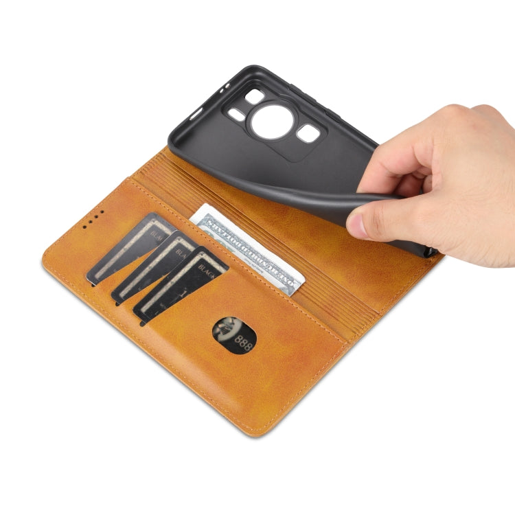 For Huawei P60 / P60 Pro AZNS Magnetic Calf Texture Flip Leather Phone Case(Light Brown) - free shipping - PMC TechLife - Order now!