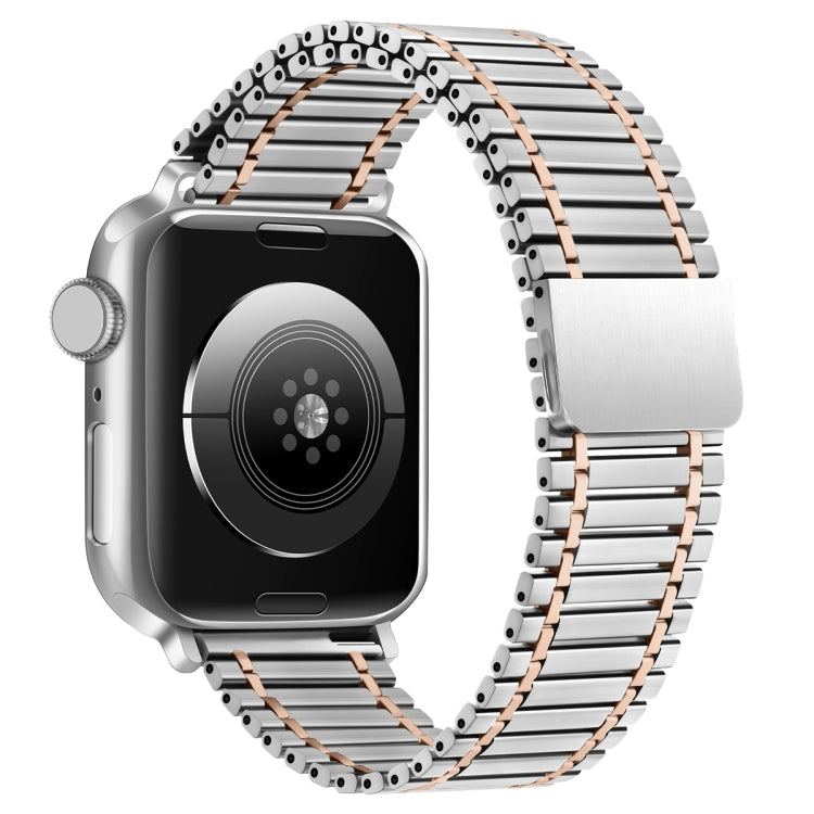 Chain Magnetic Stainless Steel Watch Band For Apple Watch Ultra 49mm / Series 8&7 45mm / SE 2&6&SE&5&4 44mm / 3&2&1 42mm(Silver+Rose Gold) - Smart Wear by PMC TechLife | Online Shopping South Africa | PMC TechLife