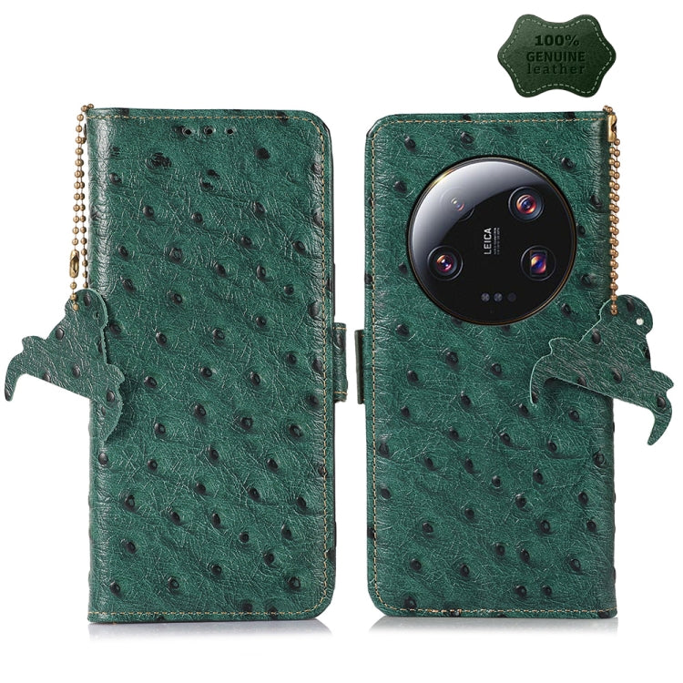 For Xiaomi 13 Ultra Ostrich Pattern Genuine Leather RFID Phone Case(Green) - 13 Ultra Cases by PMC TechLife | Online Shopping South Africa | PMC TechLife