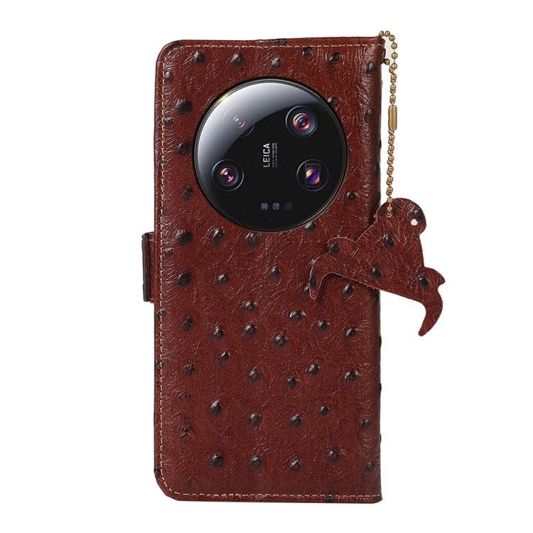 For Xiaomi 13 Ultra Ostrich Pattern Genuine Leather RFID Phone Case(Coffee) - 13 Ultra Cases by PMC TechLife | Online Shopping South Africa | PMC TechLife