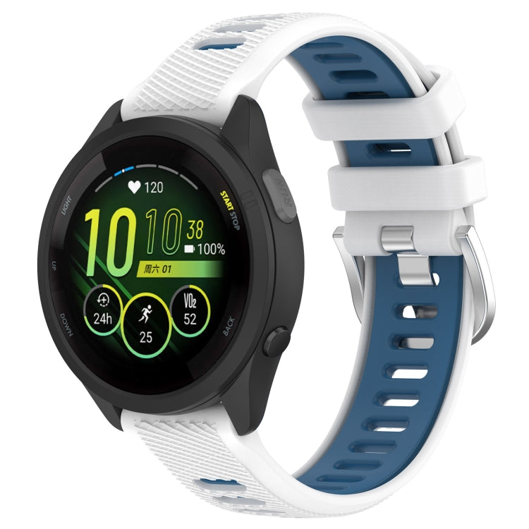 For Garmin Forerunner 265S 18mm Sports Two-Color Steel Buckle Silicone Watch Band(White+Blue) - Smart Wear by PMC TechLife | Online Shopping South Africa | PMC TechLife