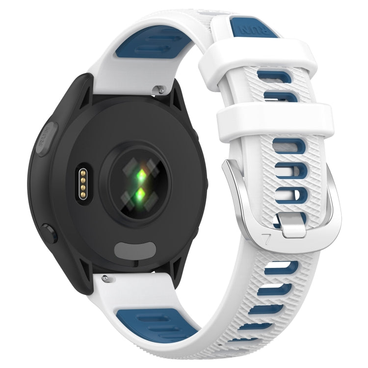 For Garmin Forerunner 265S 18mm Sports Two-Color Steel Buckle Silicone Watch Band(White+Blue) - Smart Wear by PMC TechLife | Online Shopping South Africa | PMC TechLife