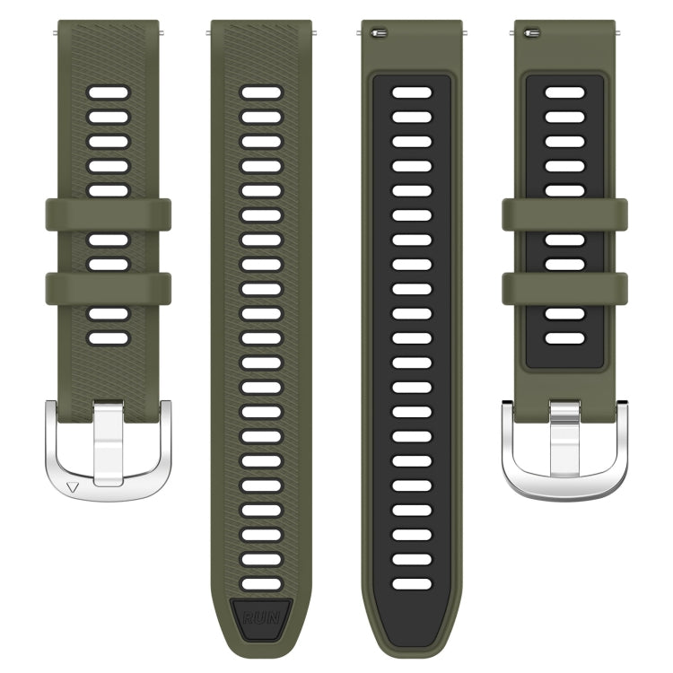 For Garmin Forerunner 265S 18mm Sports Two-Color Steel Buckle Silicone Watch Band(Army Green+Black) - Smart Wear by PMC TechLife | Online Shopping South Africa | PMC TechLife