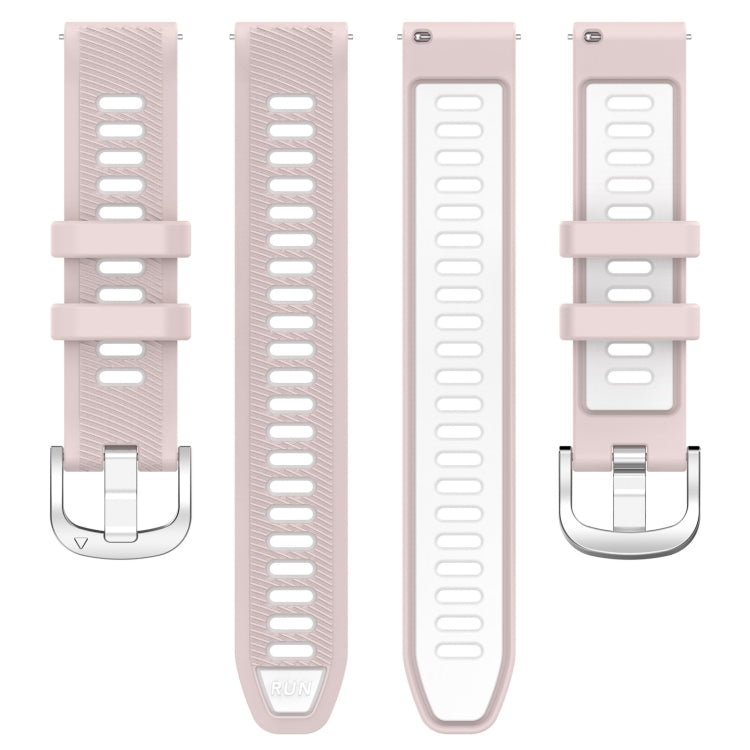 For Garmin Forerunner 265S 18mm Sports Two-Color Steel Buckle Silicone Watch Band(Pink+White) - Smart Wear by PMC TechLife | Online Shopping South Africa | PMC TechLife