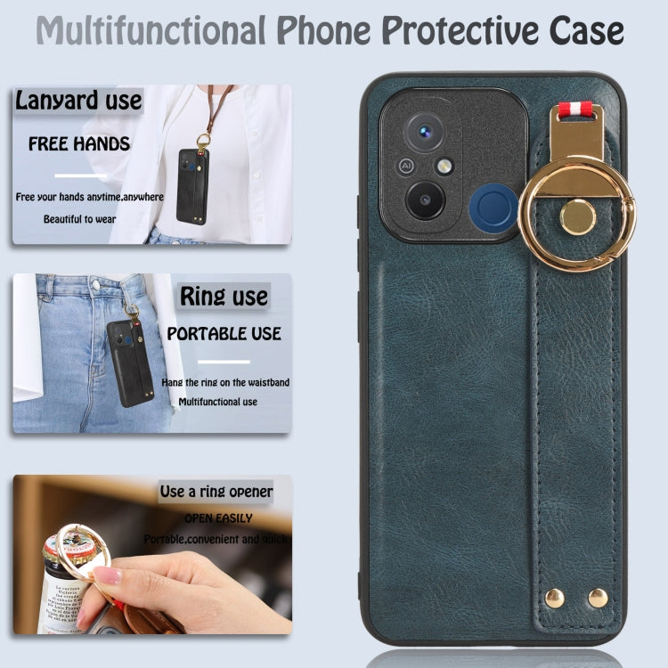 For Xiaomi Redmi 12C / Poco C55 Wristband Leather Back Phone Case(Blue) - free shipping - PMC TechLife - Order now!