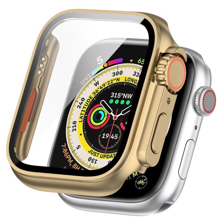 For Apple Watch Series 8 & 7 41mm Tempered Film + PC Integrated Watch Protective Case(Champagne Gold) - Watch Cases by PMC TechLife | Online Shopping South Africa | PMC TechLife