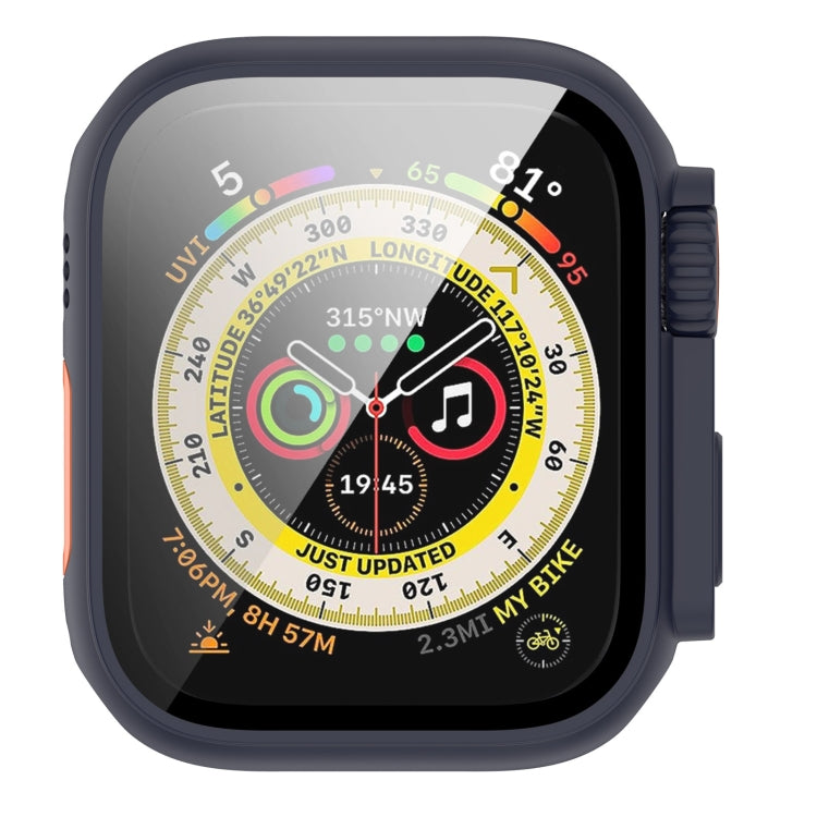 For Apple Watch Series 8 & 7 45mm Tempered Film + PC Integrated Watch Protective Case(Midnight Blue) -  by PMC TechLife | Online Shopping South Africa | PMC TechLife