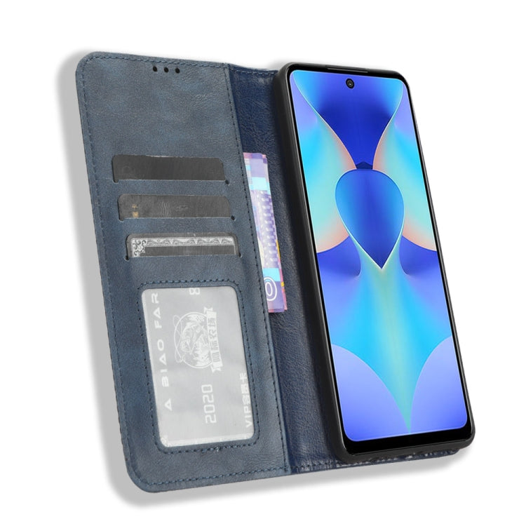 For Tecno Spark 10 Pro / K17 Magnetic Buckle Retro Texture Leather Phone Case(Blue) - free shipping - PMC TechLife - Order now!