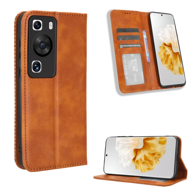 For Huawei P60 / P60 Pro Magnetic Buckle Retro Texture Leather Phone Case(Brown) - free shipping - PMC TechLife - Order now!