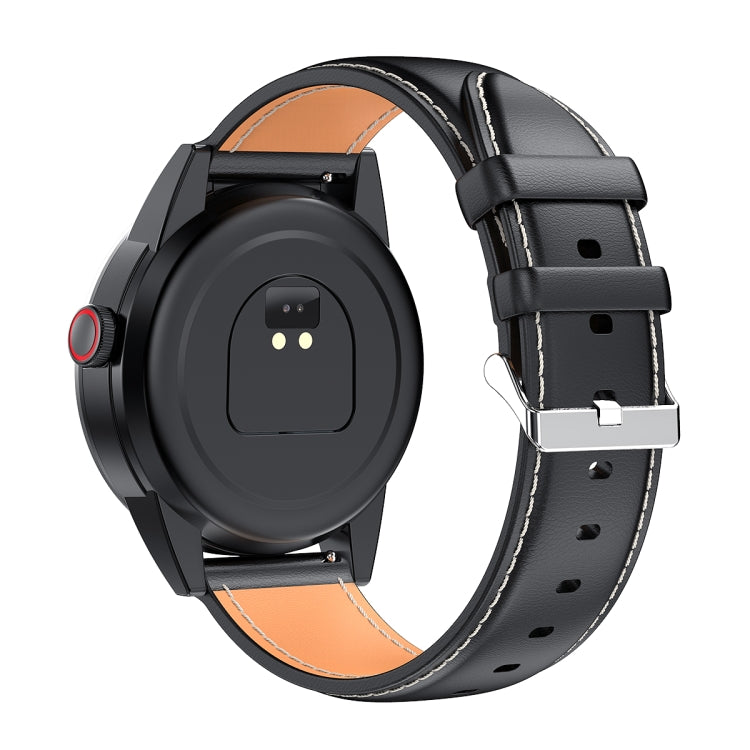 R6 1.32 inch Round Screen 2 in 1 Bluetooth Earphone Smart Watch, Support Bluetooth Call / Health Monitoring(Black Leather Strap) -  by PMC TechLife | Online Shopping South Africa | PMC TechLife