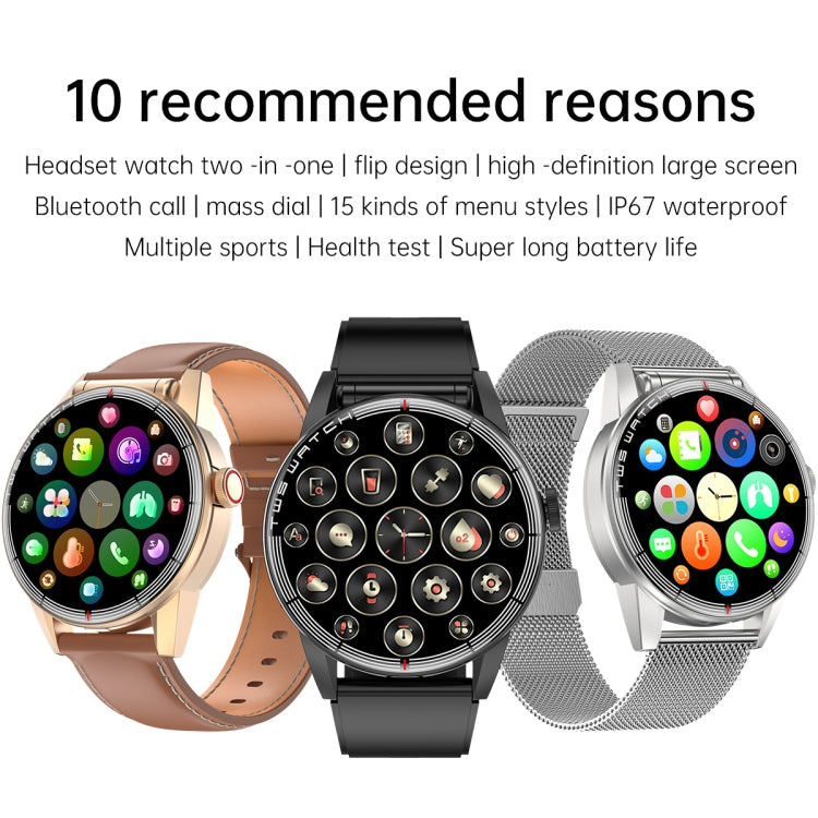 R6 1.32 inch Round Screen 2 in 1 Bluetooth Earphone Smart Watch, Support Bluetooth Call / Health Monitoring(Brown Leather Strap) -  by PMC TechLife | Online Shopping South Africa | PMC TechLife