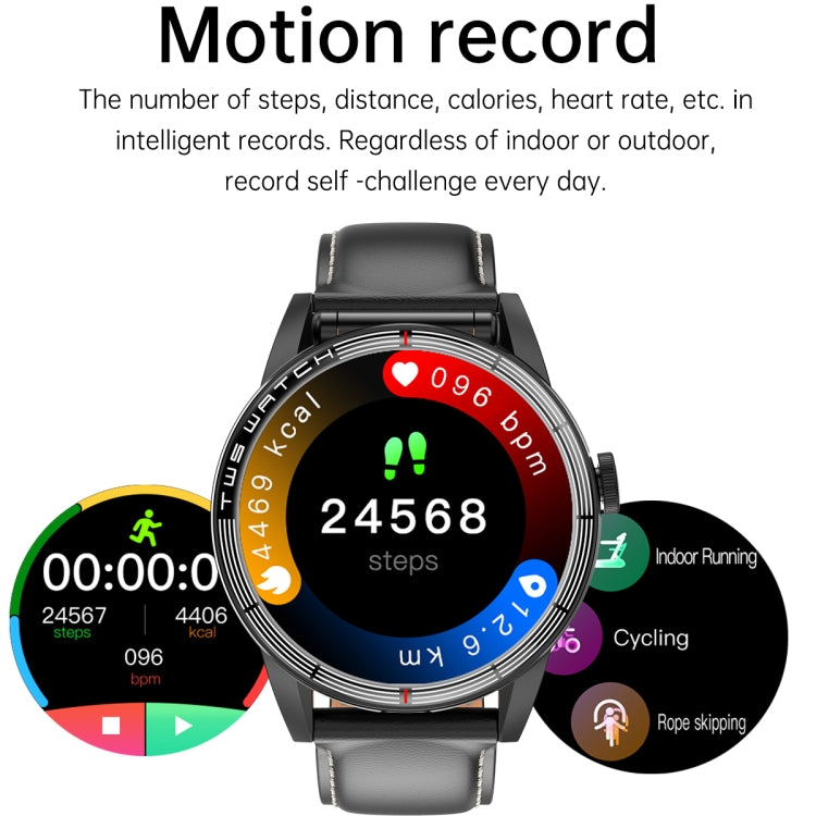 R6 1.32 inch Round Screen 2 in 1 Bluetooth Earphone Smart Watch, Support Bluetooth Call / Health Monitoring(Black Leather Strap) -  by PMC TechLife | Online Shopping South Africa | PMC TechLife