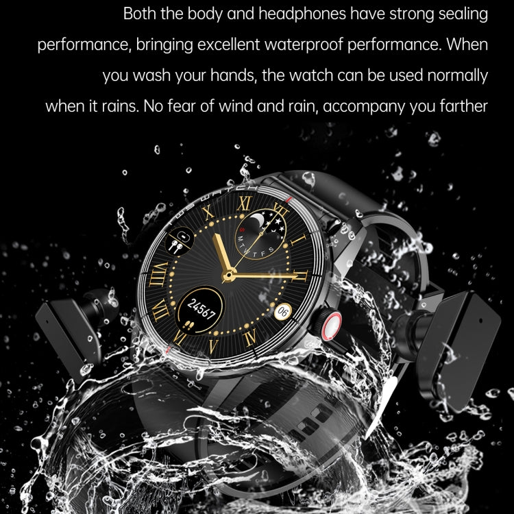 R6 1.32 inch Round Screen 2 in 1 Bluetooth Earphone Smart Watch, Support Bluetooth Call / Health Monitoring(Brown Leather Strap) -  by PMC TechLife | Online Shopping South Africa | PMC TechLife