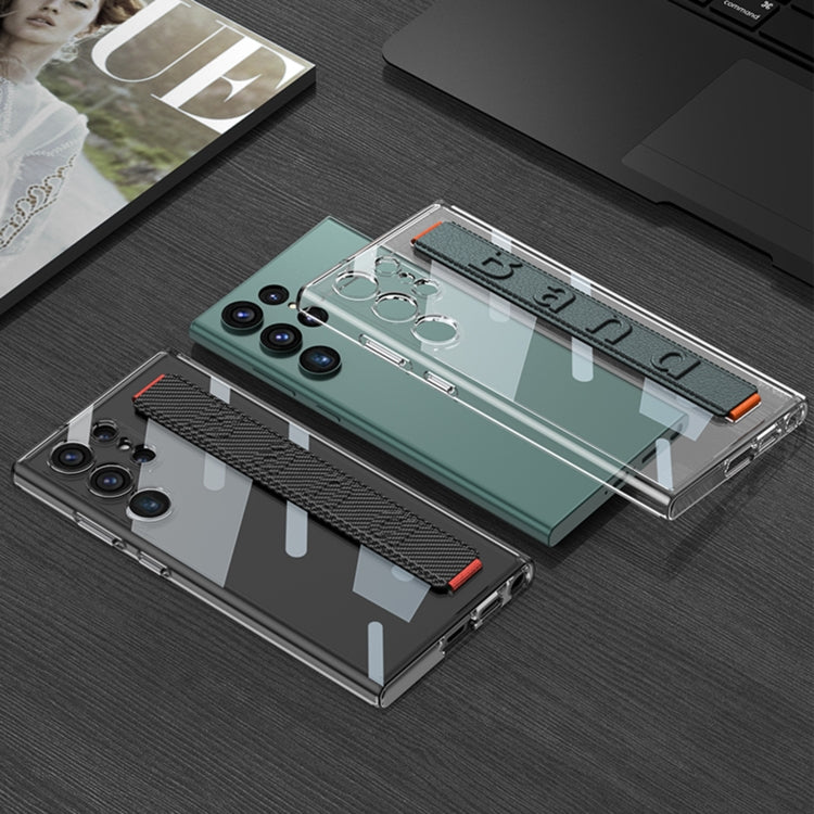 For Samsung Galaxy S23 Ultra GKK TPU + PC + Wrist Strap Transparent Shockproof Phone Case(Black) - free shipping - PMC TechLife - Order now!