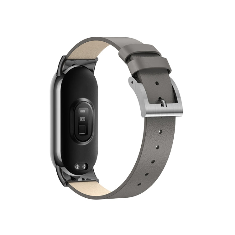 For Xiaomi Mi Band 8 Leather Replacement Watch Band(Grey) -  by PMC TechLife | Online Shopping South Africa | PMC TechLife