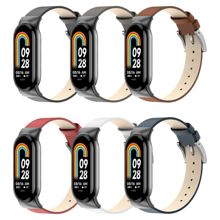 For Xiaomi Mi Band 8 Leather Replacement Watch Band(Grey) -  by PMC TechLife | Online Shopping South Africa | PMC TechLife