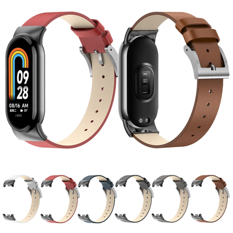 For Xiaomi Mi Band 8 Leather Replacement Watch Band(Grey) -  by PMC TechLife | Online Shopping South Africa | PMC TechLife