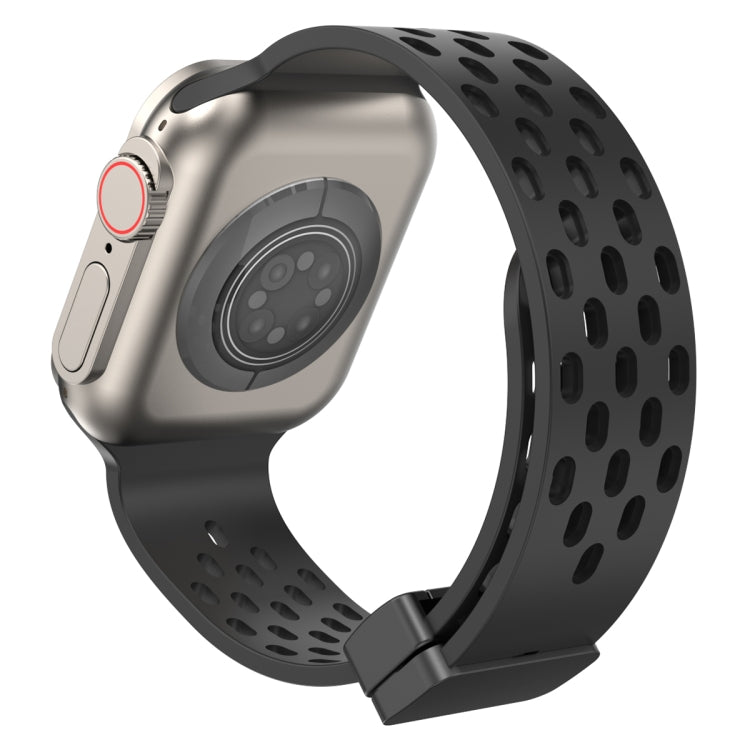 Magnetic Clasp Silicone Watch Band For Apple Watch Ultra 49mm / Series 8&7 45mm / SE 2&6&SE&5&4 44mm / 3&2&1 42mm(Black) -  by PMC TechLife | Online Shopping South Africa | PMC TechLife