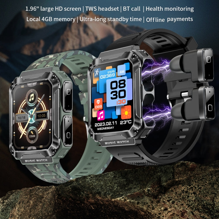 OVISEN T93 1.96 inch IPS Screen 2 in 1 Bluetooth Headset Smart Watch, Supports Blood Oxygen Monitoring/Bluetooth Music(Black) - Smart Watches by PMC TechLife | Online Shopping South Africa | PMC TechLife