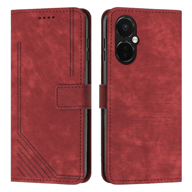 For OnePlus Nord CE 3/Nord CE 3 Lite/Nord N30 Skin Feel Stripe Pattern Leather Phone Case with Lanyard(Red) - free shipping - PMC TechLife - Order now!