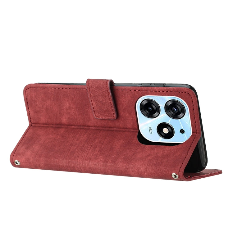 For Tecno Spark 10 Pro Skin Feel Stripe Pattern Leather Phone Case with Lanyard(Red) - free shipping - PMC TechLife - Order now!