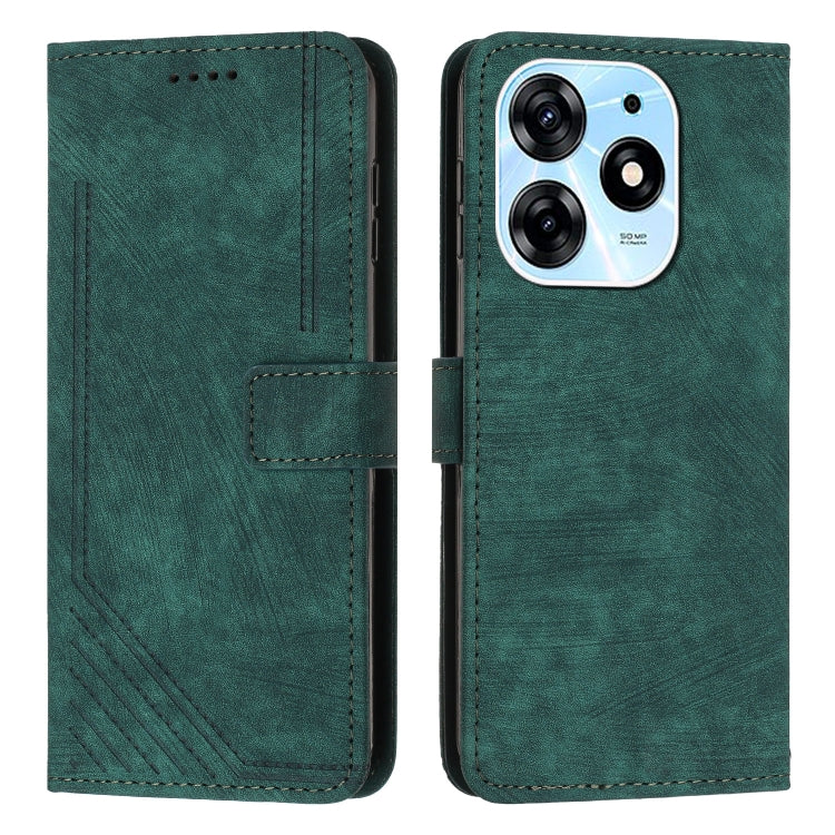 For Tecno Spark 10 Pro Skin Feel Stripe Pattern Leather Phone Case with Lanyard(Green) - free shipping - PMC TechLife - Order now!