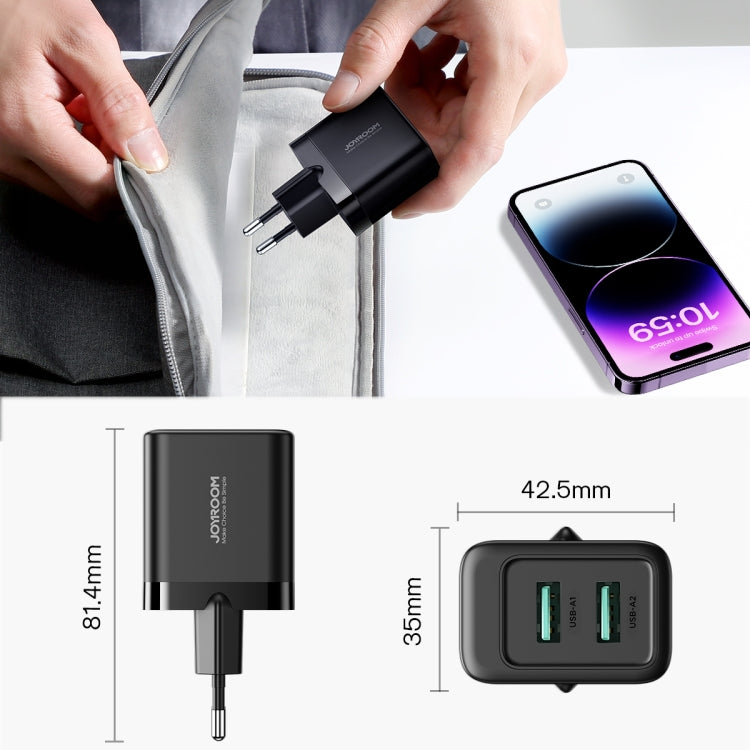 JOYROOM JR-TCN01 2.4A Dual Ports USB Charger, Plug:EU Plug(Black) - USB Charger by JOYROOM | Online Shopping South Africa | PMC TechLife