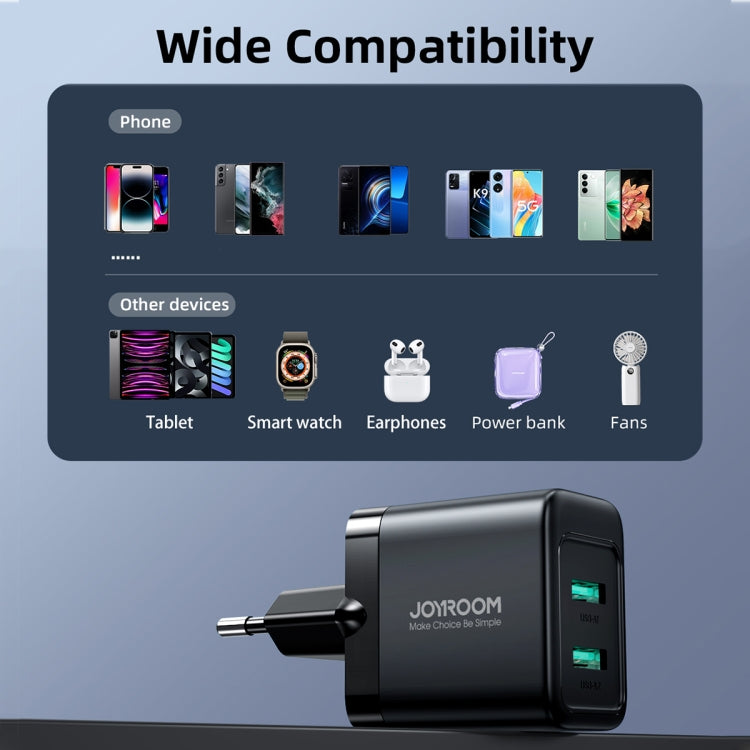 JOYROOM JR-TCN01 2.4A Dual Ports USB Charger, Plug:EU Plug(Black) - USB Charger by JOYROOM | Online Shopping South Africa | PMC TechLife