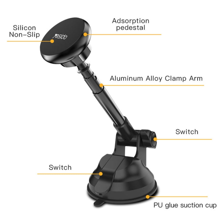 Yesido C41 Car Windshield Telescopic Suction Cup Magnetic Phone Holder(Black) - Universal Car Holders by Yesido | Online Shopping South Africa | PMC TechLife | Buy Now Pay Later Mobicred
