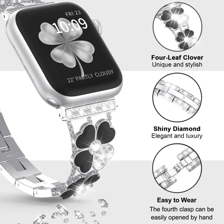 For Apple Watch Ultra 49mm Petal Metal Diamond Watch Band(Sliver+Black) -  by PMC TechLife | Online Shopping South Africa | PMC TechLife