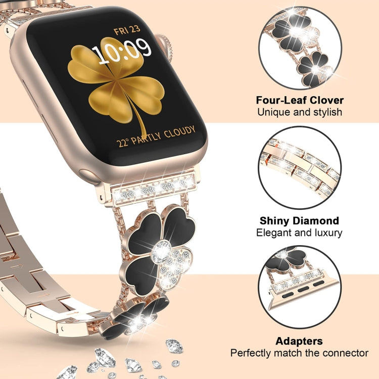 For Apple Watch 8 41mm Petal Metal Diamond Watch Band(Rose Gold+Black) -  by PMC TechLife | Online Shopping South Africa | PMC TechLife