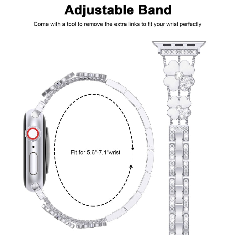 For Apple Watch 8 41mm Petal Metal Diamond Watch Band(Sliver+White) -  by PMC TechLife | Online Shopping South Africa | PMC TechLife