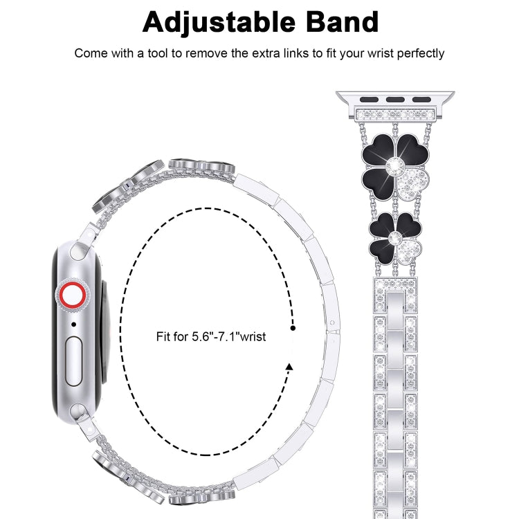 For Apple Watch 8 45mm Petal Metal Diamond Watch Band(Sliver+Black) -  by PMC TechLife | Online Shopping South Africa | PMC TechLife
