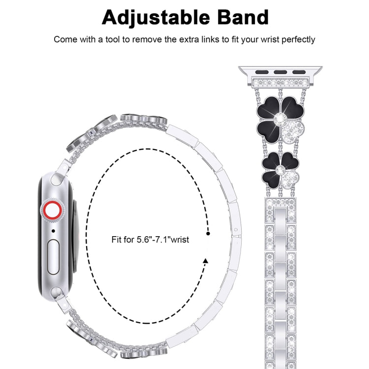 For Apple Watch 7 41mm Petal Metal Diamond Watch Band(Sliver+Black) -  by PMC TechLife | Online Shopping South Africa | PMC TechLife