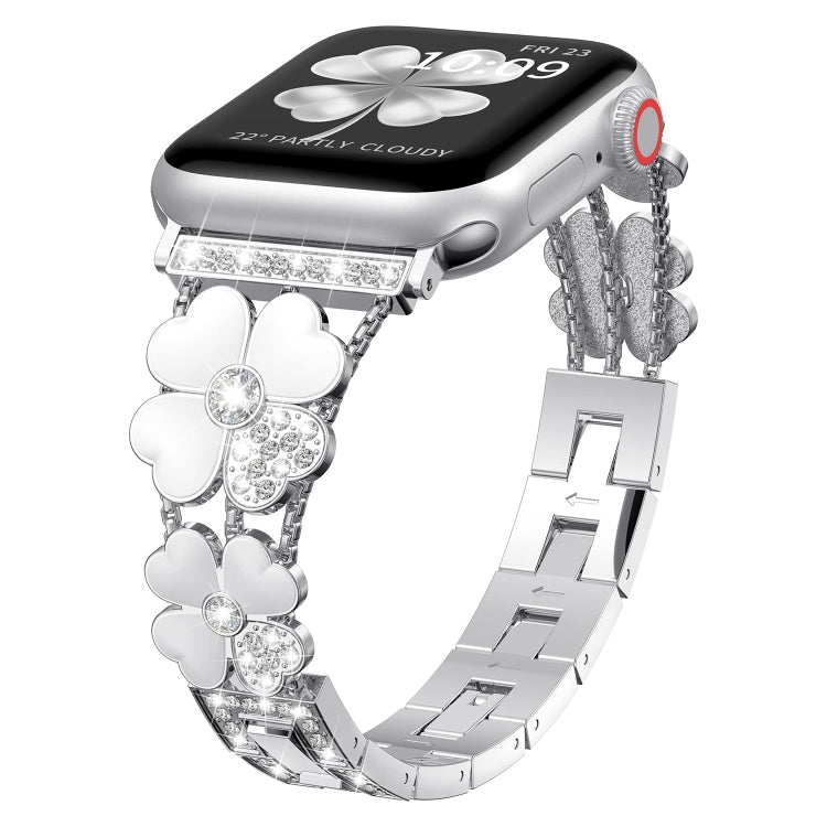 For Apple Watch 7 41mm Petal Metal Diamond Watch Band(Silver+White) - Watch Bands by PMC TechLife | Online Shopping South Africa | PMC TechLife