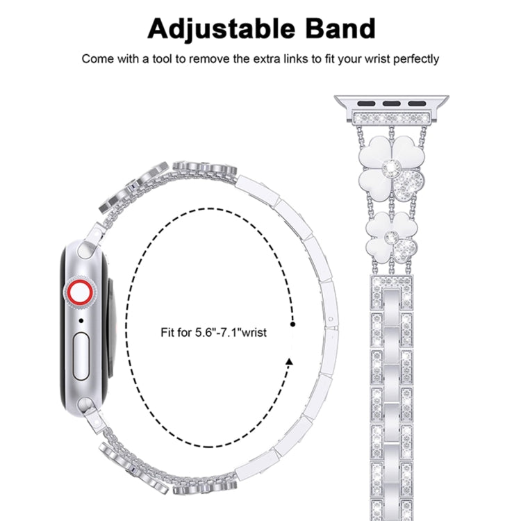 For Apple Watch 7 45mm Petal Metal Diamond Watch Band(Sliver+White) -  by PMC TechLife | Online Shopping South Africa | PMC TechLife