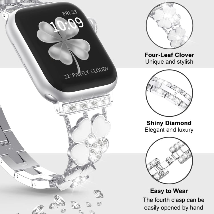 For Apple Watch SE 2022 40mm Petal Metal Diamond Watch Band(Sliver+White) -  by PMC TechLife | Online Shopping South Africa | PMC TechLife